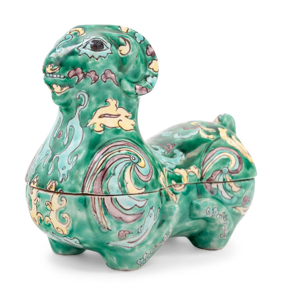 Appraisal: A Chinese Famille Verte Porcelain Ram-Form Covered Box A Chinese