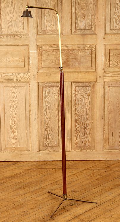 Appraisal: BRONZE LEATHER FLOOR LAMP MANNER OF JACQUES ADNET An adjustable