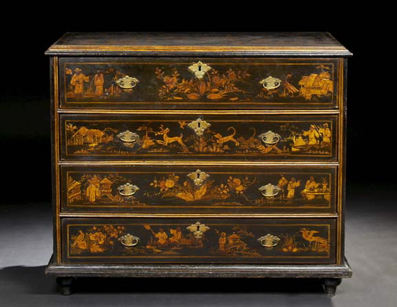 Appraisal: George III-Style Ebonized Chinoiserie Secretary Chest th century and later