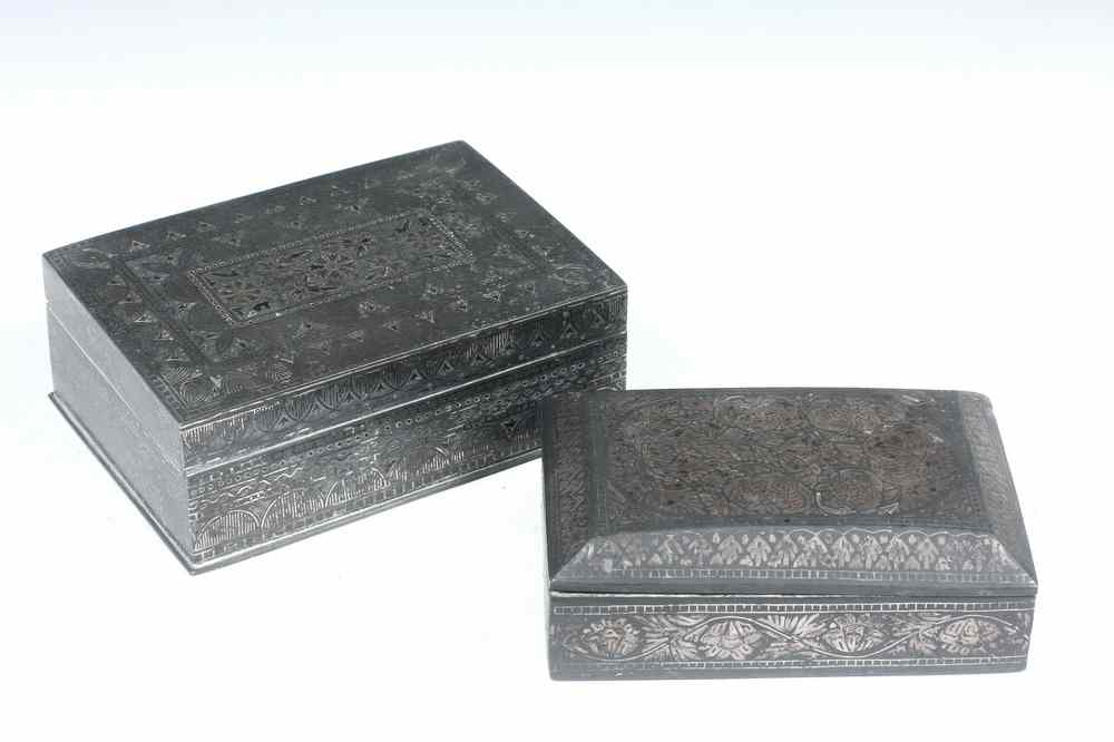 Appraisal: PAIR EARLY BETEL LIME BOXES- inlaid mixed metals in foliate