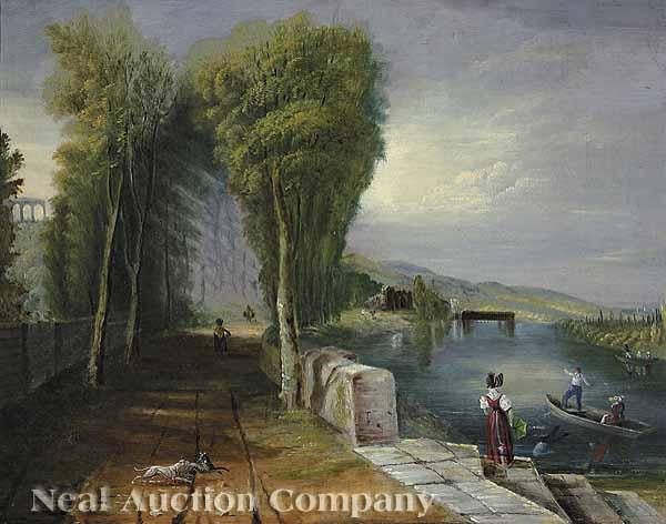 Appraisal: English School mid- th c Italianate Landscape with Figures oil