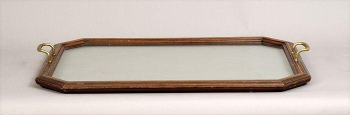 Appraisal: Inlaid Mahogany and Glass Two-Handled Tray in handle to handle