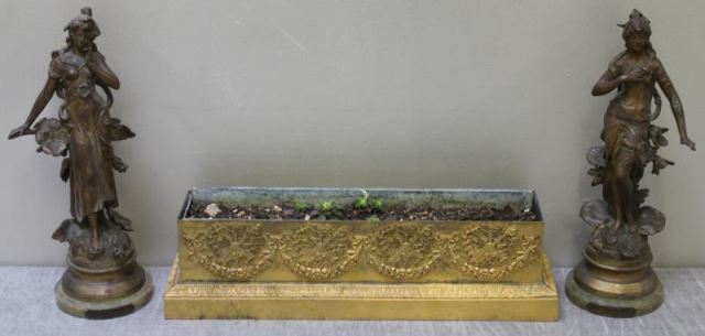 Appraisal: French Accessory Lot Includes a beautiful antique gilded bronze planter