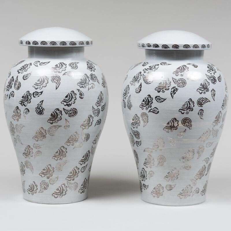 Appraisal: Pair of Large Contemporary Roy Hamilton Luster Decorated Ceramic Jars