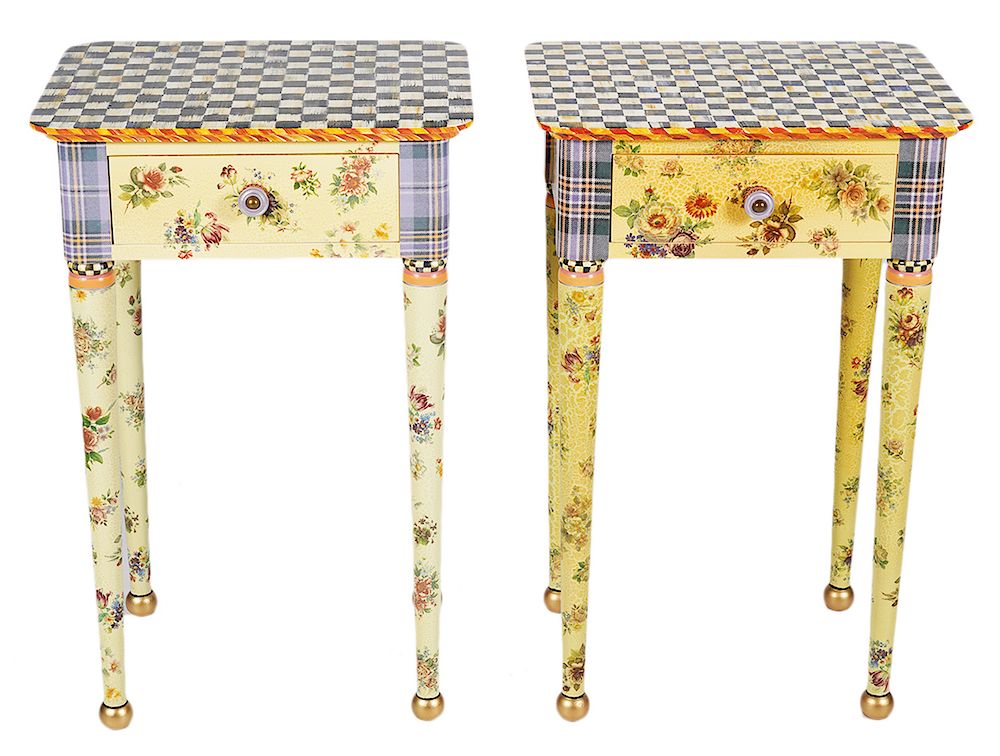 Appraisal: Pair MacKenzie Childs Painted Side Tables Pair MacKenzie Childs painted