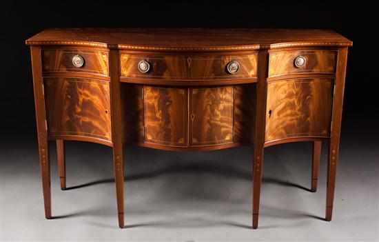 Appraisal: Federal style inlaid mahogany serpentined front sideboard first half- th