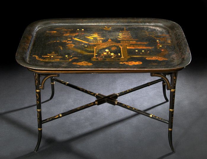 Appraisal: Regency Tole-Peinte Tray-on-Stand first quarter th century the large rounded