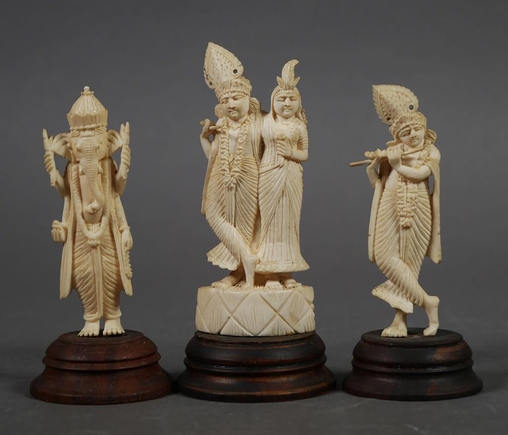 Appraisal: Three antique carvings from India depicting Hindu deities including Ganesha