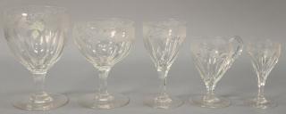 Appraisal: Large set of etched stemmed glasses in five sizes total