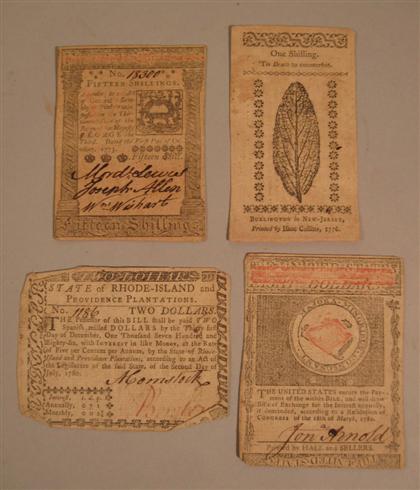 Appraisal: Four pieces American Colonial Currency C New Jersey One Shilling