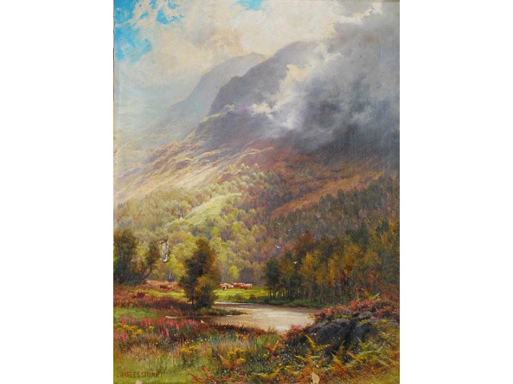 Appraisal: CHARLES STUART - OIL PAINTING ON CANVASLandscape with sun shining