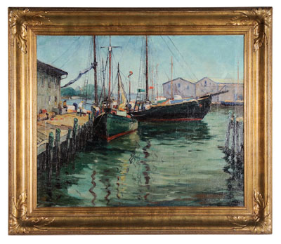 Appraisal: Tunis Ponsen Illinois - Moored Fishing Boats signed lower right