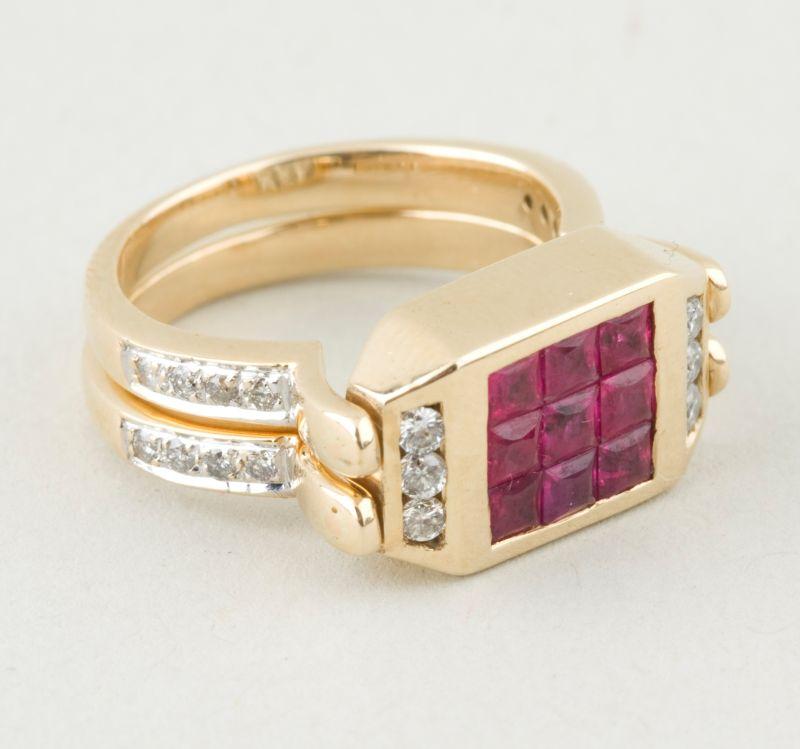 Appraisal: KT Diamond Ruby Flip Ring double ring with four round