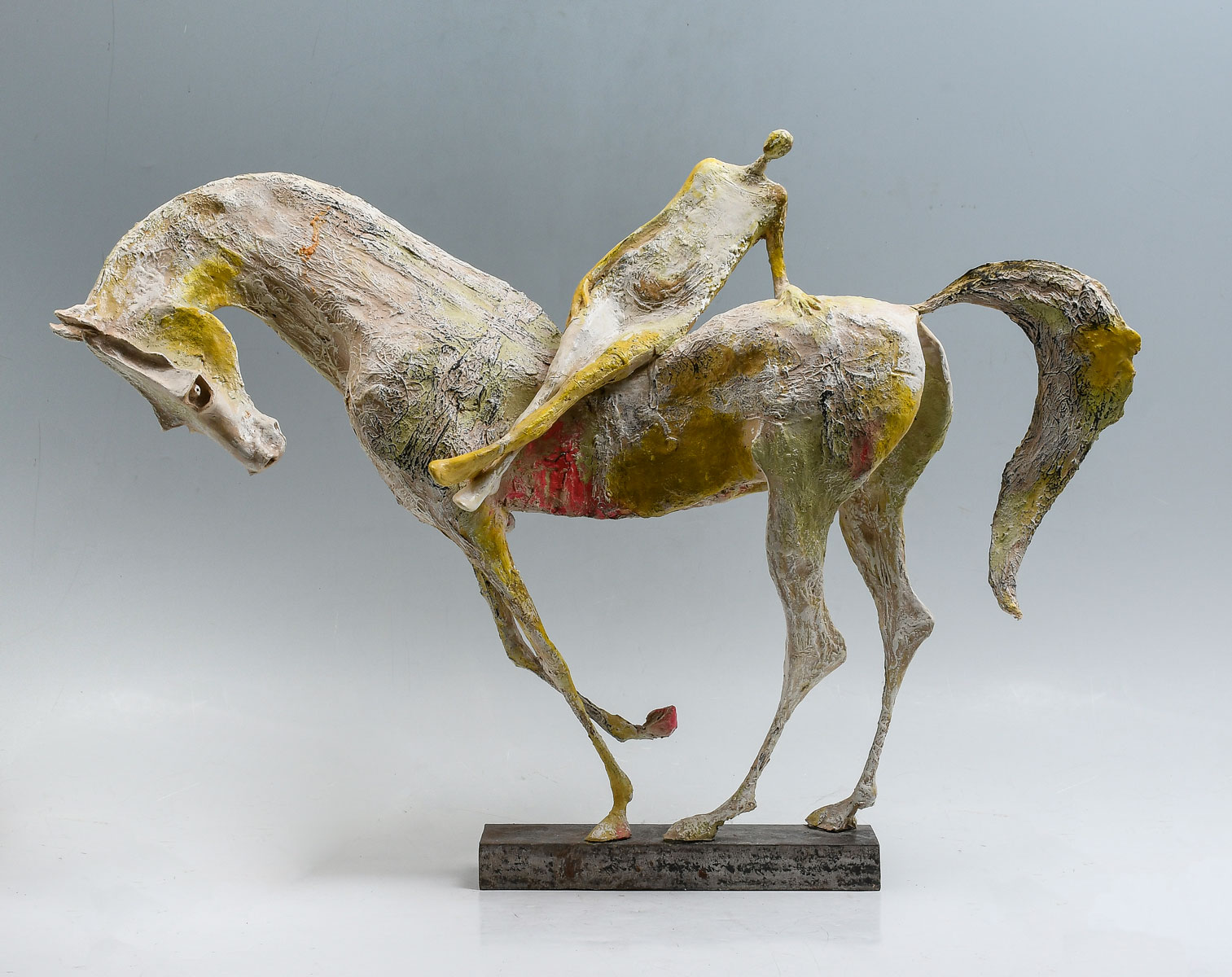 Appraisal: HORSE and RIDER SCULPTURE BY RAGHAD Franco-Irakienne Raghad Painted Paper