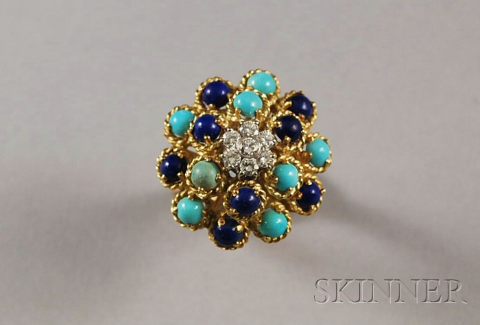 Appraisal: kt Gold Diamond Lapis and Turquoise Cluster Ring size