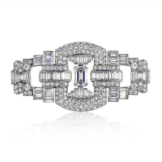 Appraisal: BERT H SATZ ART DECO PLATINUM DIAMOND BROOCH BERT H