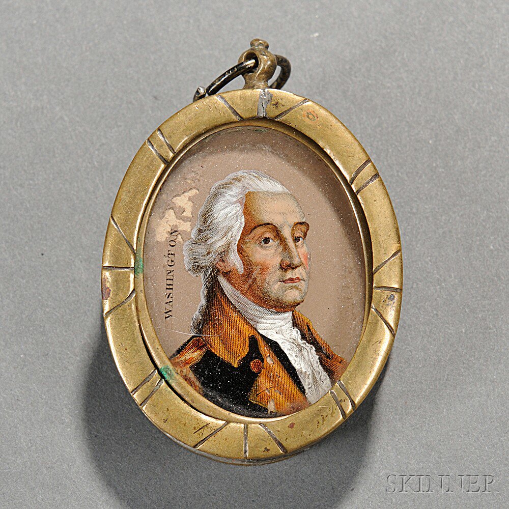 Appraisal: Reverse-painted Miniature Portrait of George Washington Mounted in a Brass