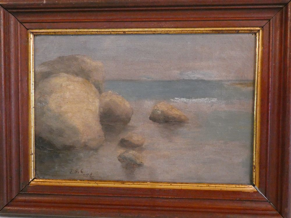 Appraisal: VICTORIAN SEASCAPE PAINTING Antique oil painting on canvas of seascape