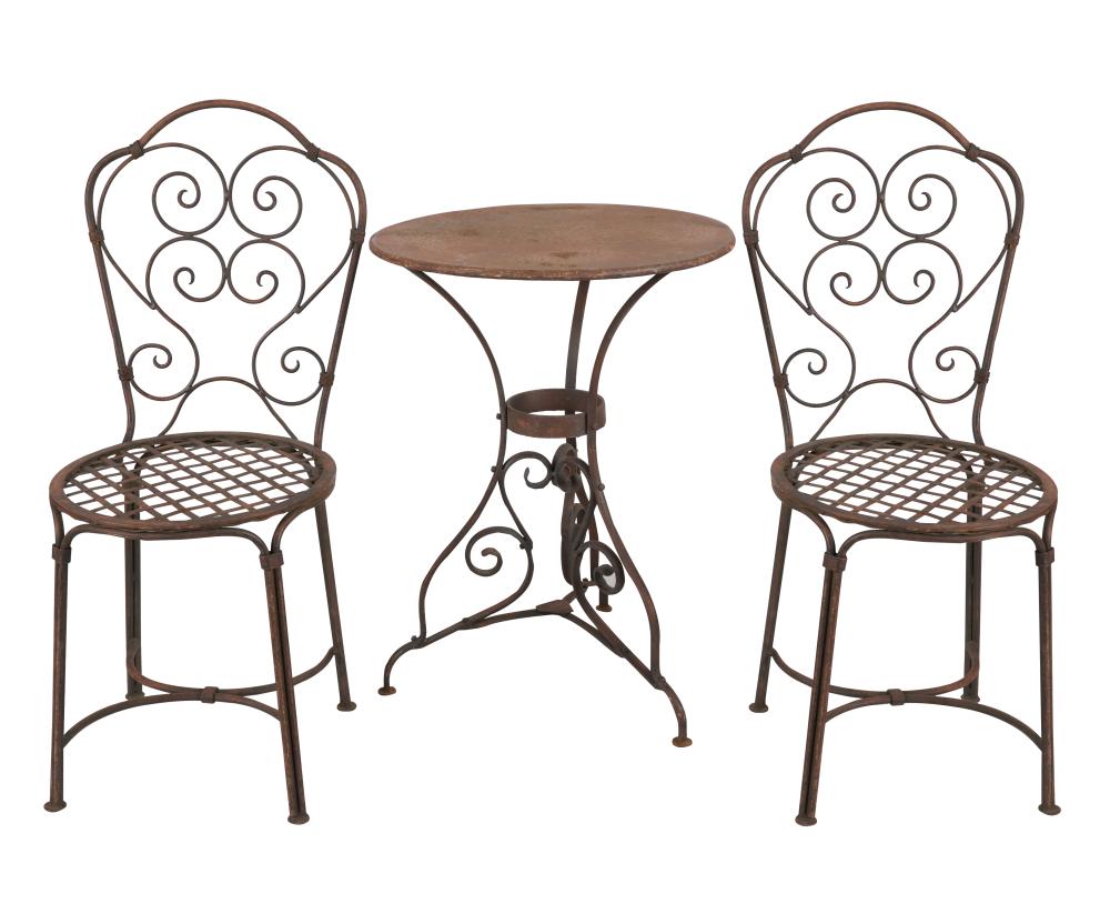 Appraisal: IRON THREE-PIECE PATIO SETcomprising a table inches diameter inches high