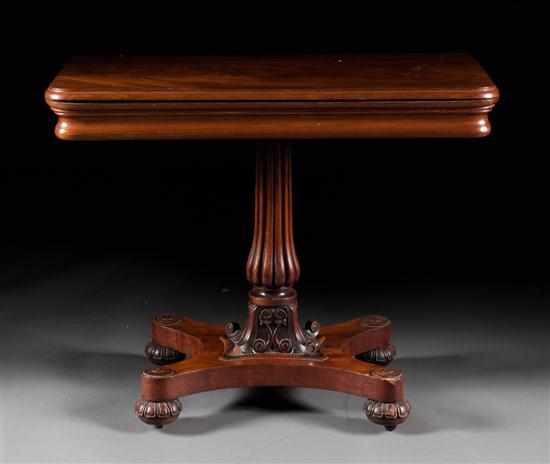 Appraisal: William IV mahogany flip-top games table circa reeded columnar support