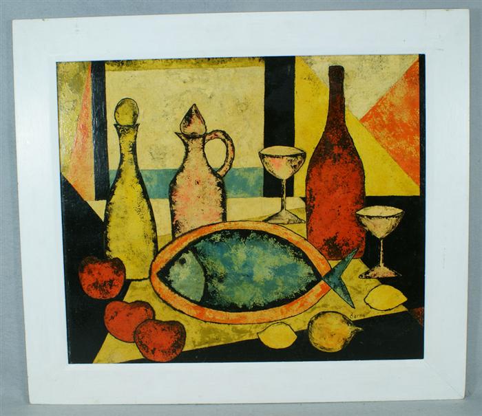 Appraisal: Frank Berry American th c o masonite Tabletop Still Life