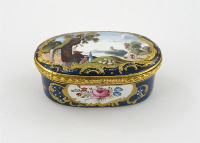 Appraisal: An oval enamel snuff box painted with figures sheep and