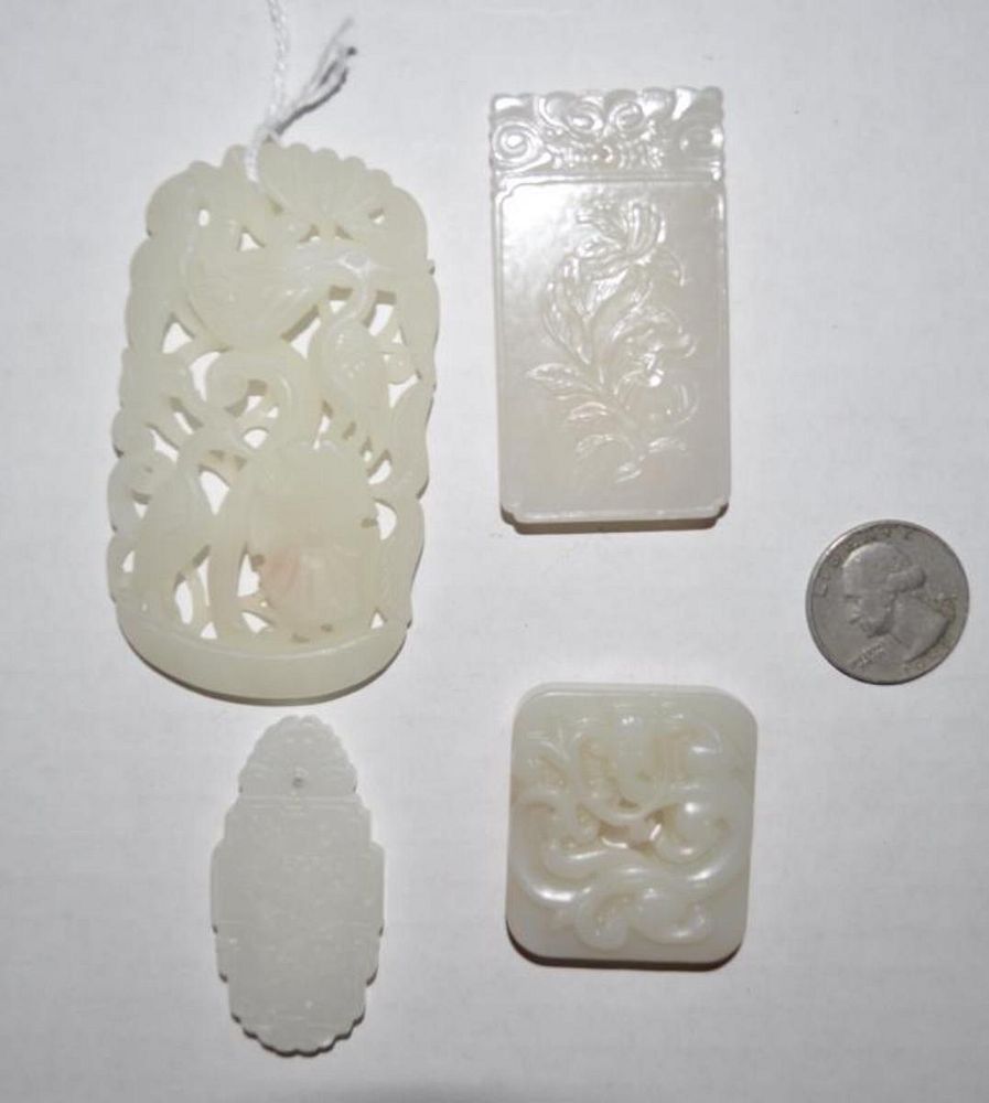 Appraisal: Four Chinese Carved Jade Hardstone Plaques including a square pierce