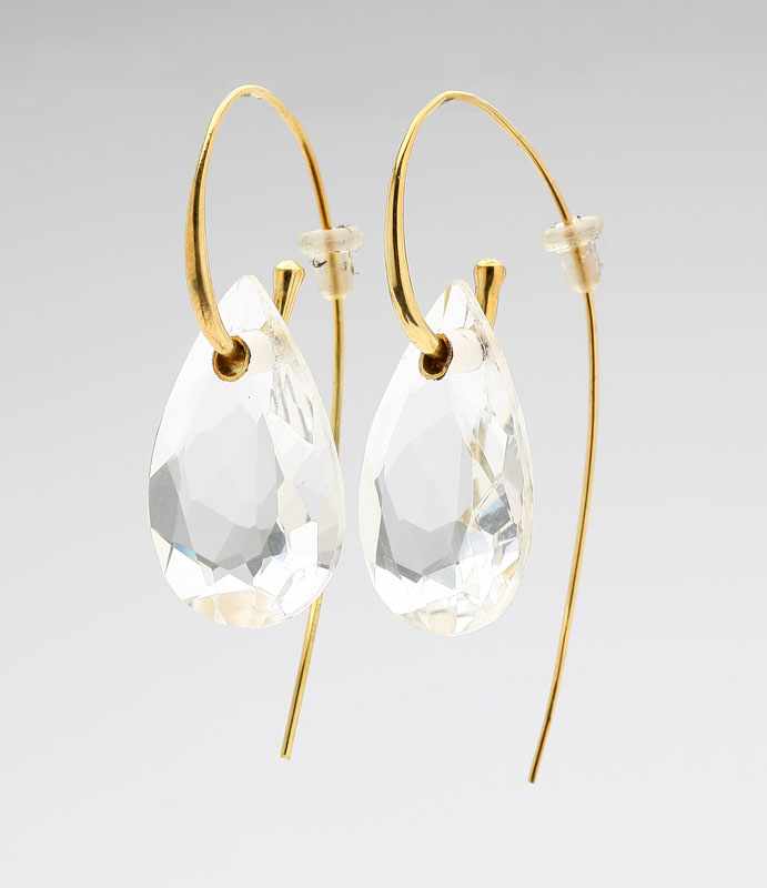 Appraisal: Not signed the facet-cut clear quartz drops with gold insert