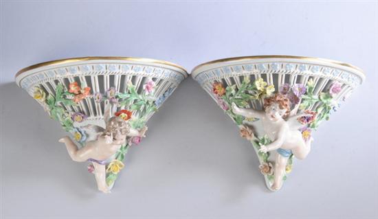 Appraisal: PAIR DRESDEN PORCELAIN BRACKETS early to mid- th century Each