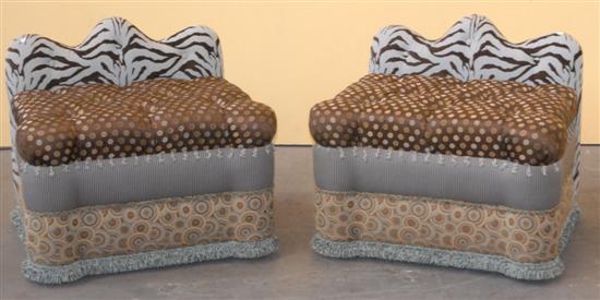 Appraisal: PAIR OF UPHOLSTERED CHAIRS In blue and brown H W