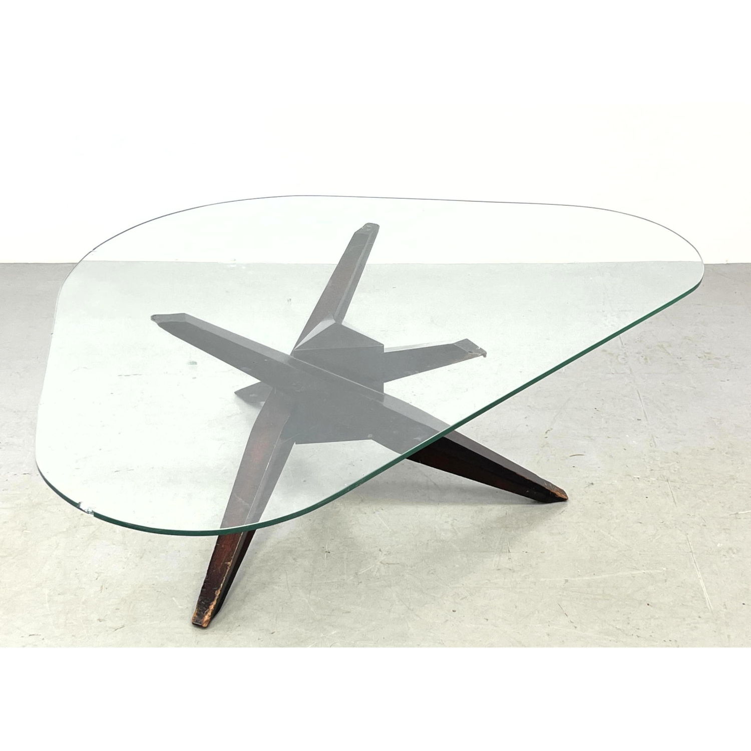 Appraisal: Mid Century Modern Jack table with Kidney shaped glass Dimensions