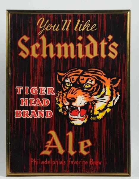 Appraisal: Schmidt's Tiger Head Brand Ale Reverse Glass Sign Clean overall