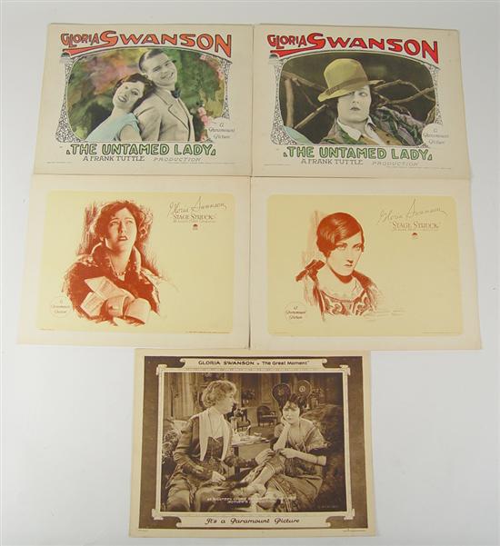 Appraisal: Five Gloria Swanson Lobby Cards Two color cards from the