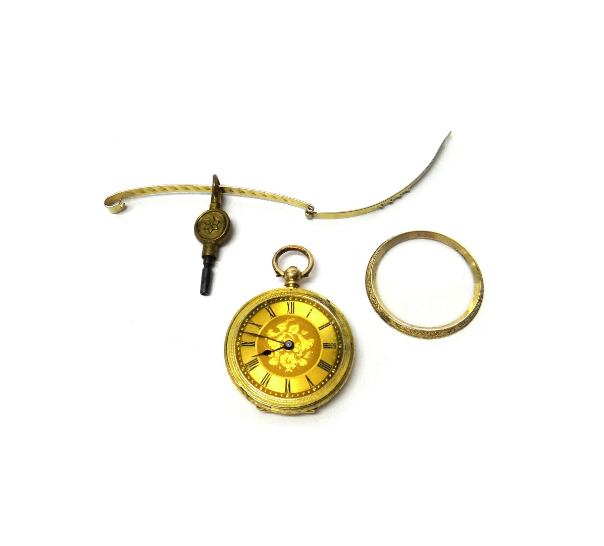 Appraisal: A lady's gold cased key wind openfaced fob watch with