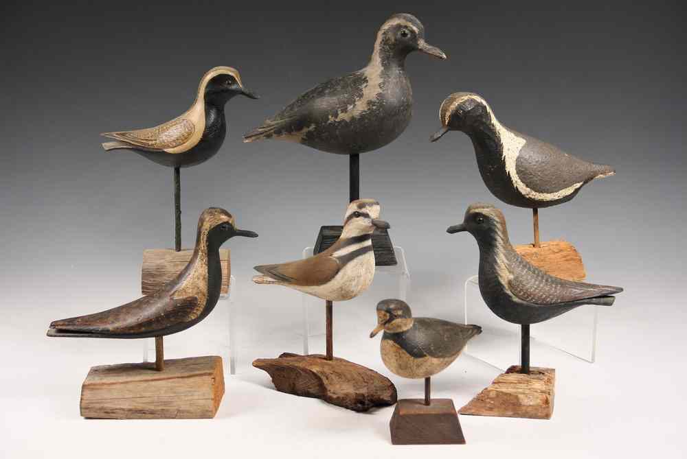 Appraisal: DAVID B WARD SHOREBIRD DECOY CARVINGS ODD - Seven Plovers