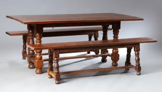 Appraisal: Spanish Carved Oak and Pine Refectory Table and Tw Spanish