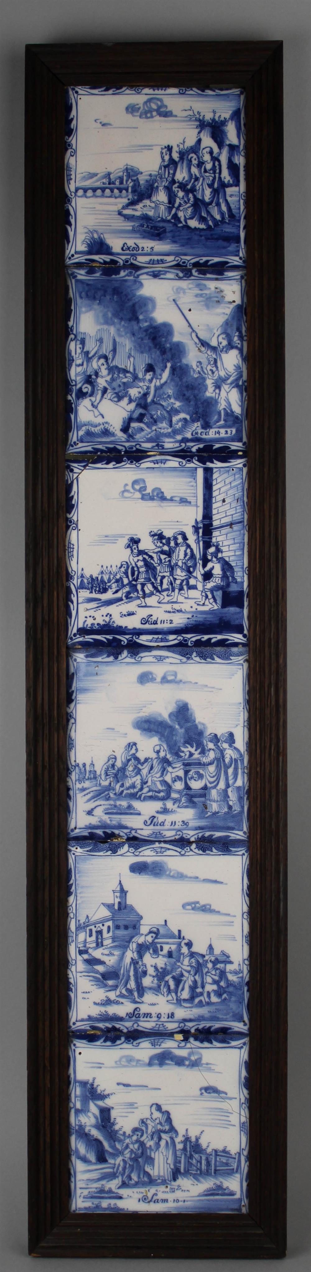 Appraisal: GROUP OF SIX FRAMED DUTCH DELFT BIBLICAL TILES th th