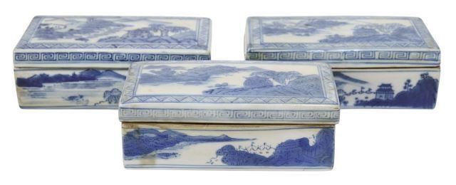 Appraisal: lot of Chinese blue and white porcelain rectangular brush boxes