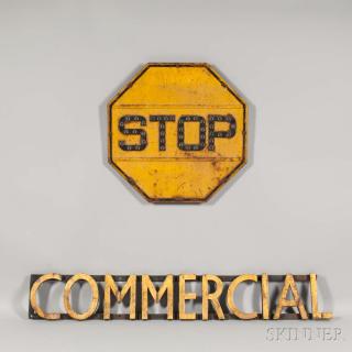 Appraisal: Painted Steel and Glass Stop Sign and a Giltwood COMMERCIAL