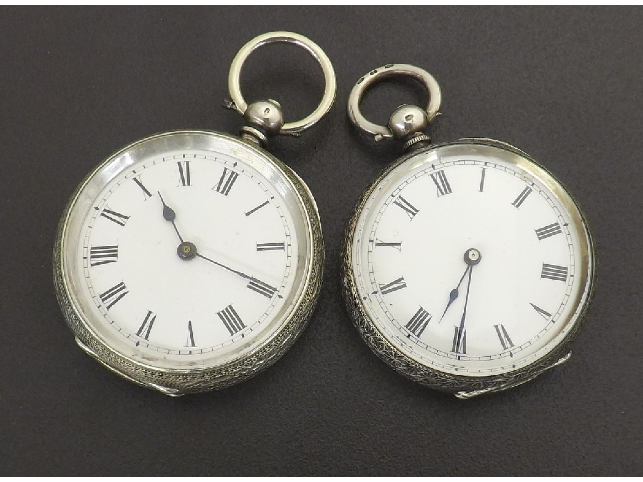 Appraisal: Two Swiss silver lever engraved fob watches