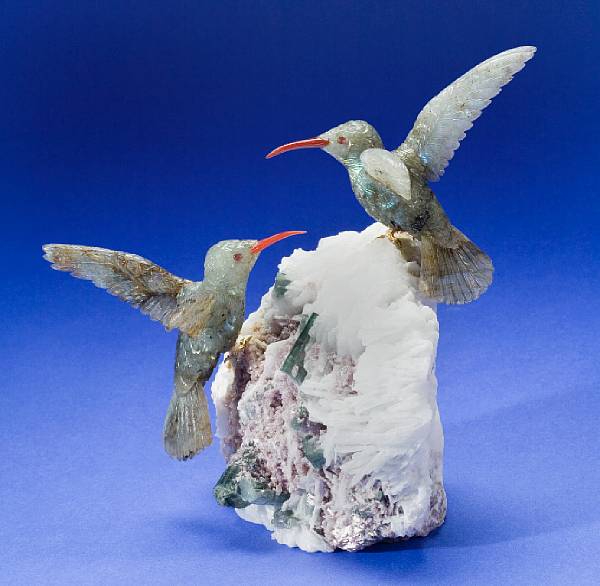 Appraisal: Pair of Labradorite Hummingbirds By Peter Muller Brazil A charming