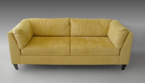 Appraisal: CONTEMPORARY ULTRA SUEDE SOFA Tailored dual cushions of butterscotch color