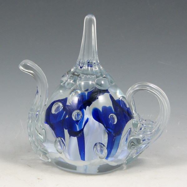 Appraisal: St Clair Blue White Teapot Ring Holder St Clair ring