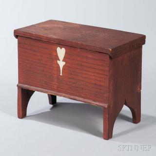 Appraisal: Miniature Inlaid Chestnut and Pine Six-board Chest probably Rhode Island