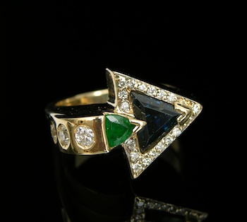 Appraisal: A Custom Design Ring with Tourmaline Emerald and Diamonds k