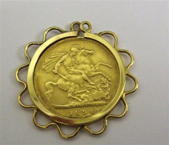 Appraisal: Victorian gold half sovereign in later yellow metal mount