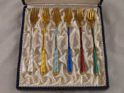 Appraisal: A cased set six silver gilt Danish sweetmeat forks by