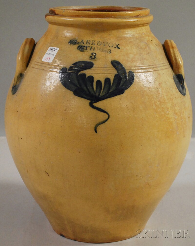 Appraisal: Clark Fox Athens Cobalt Blue-decorated Ovoid Three-gallon Stoneware Jar applied