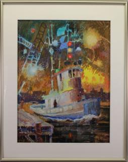 Appraisal: Tug Bill McEnroe Pastel of a tugboat Original label verso