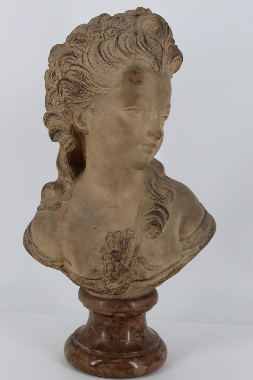 Appraisal: ANTIQUE FRENCH TERRACOTTA BUST OF A BEAUTY Signed verso on